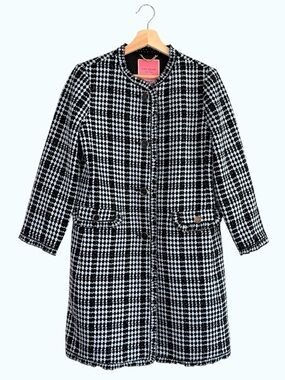 NEW kate spade Collarless Tweed Ruffle Topper Coat Powder Blue Black Women’s 2